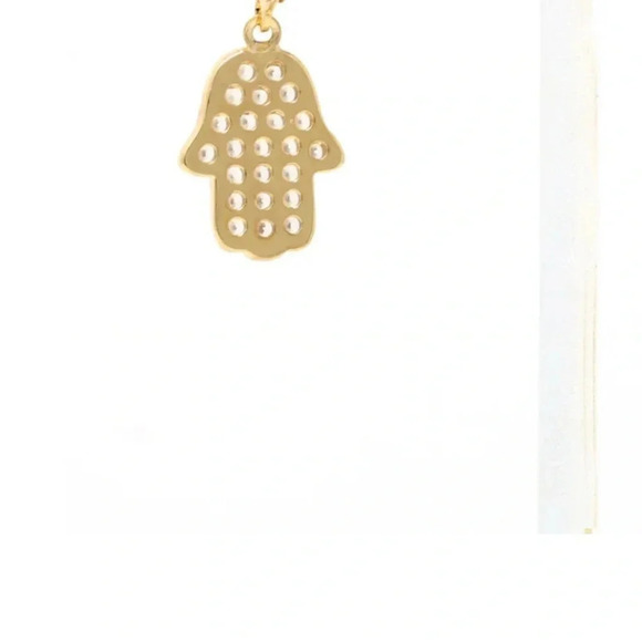 14K Solid Gold  Belly Ring Hoop with pave stone CZ stones Dangling Hamsa Charm - Picture 2 of 13